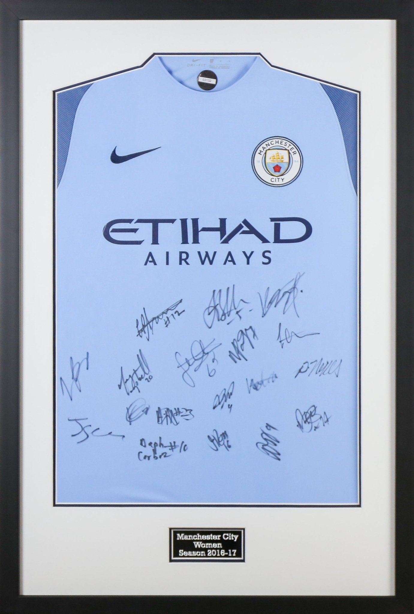 Man City Signed Women's Shirt of 2016-2017 Framed Display - Memorabilia Framers Shop